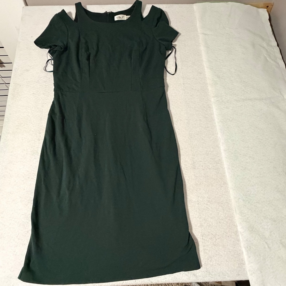 Eliza J Hunter Green Cold Shoulder Sheath Dress Size 14 Short Sleeve Ponte Knit